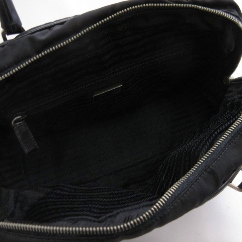 Prada Triangle Plate One Shoulder Bag Nylon Leather Black