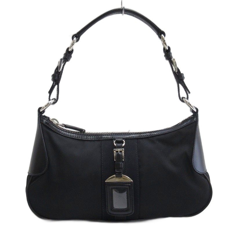 Prada Triangular Plate Nylon One Shoulder Bag Black