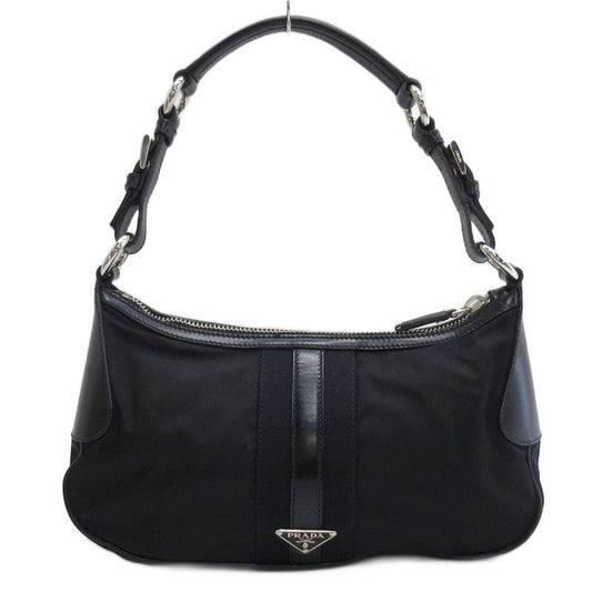 Prada Triangular Plate Nylon One Shoulder Bag Black