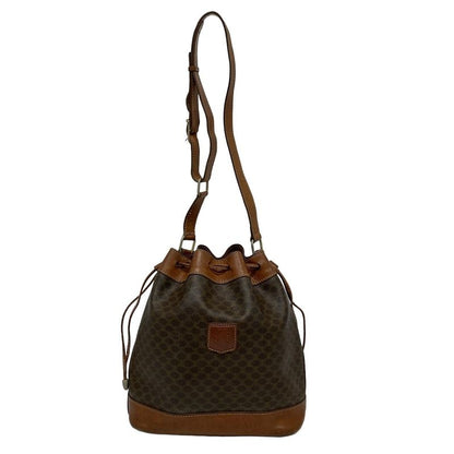 Celine Shoulder Bag Macadam Pattern Dark Brown X Brown Drawstring Shape Leather