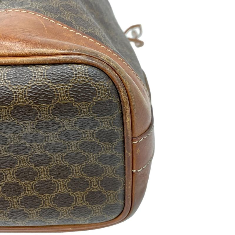 Celine Shoulder Bag Macadam Pattern Dark Brown X Brown Drawstring Shape Leather