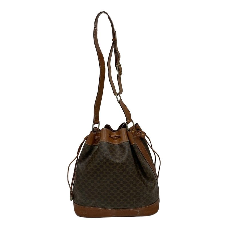 Celine Shoulder Bag Macadam Pattern Dark Brown X Brown Drawstring Shape Leather