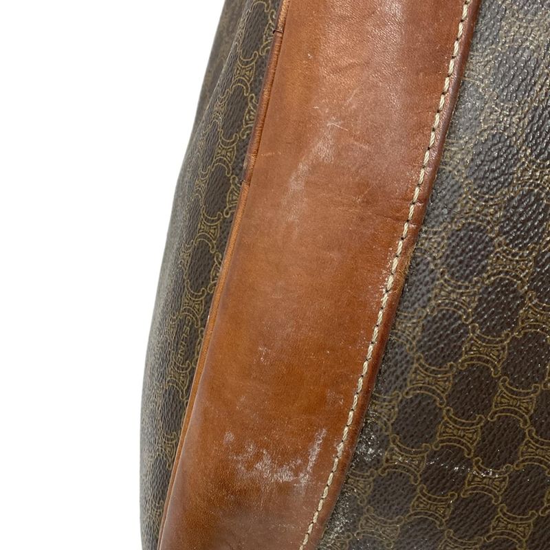 Celine Shoulder Bag Macadam Pattern Dark Brown X Brown Drawstring Shape Leather