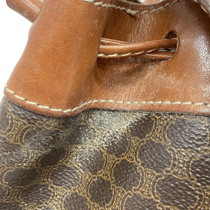 Celine Shoulder Bag Macadam Pattern Dark Brown X Brown Drawstring Shape Leather