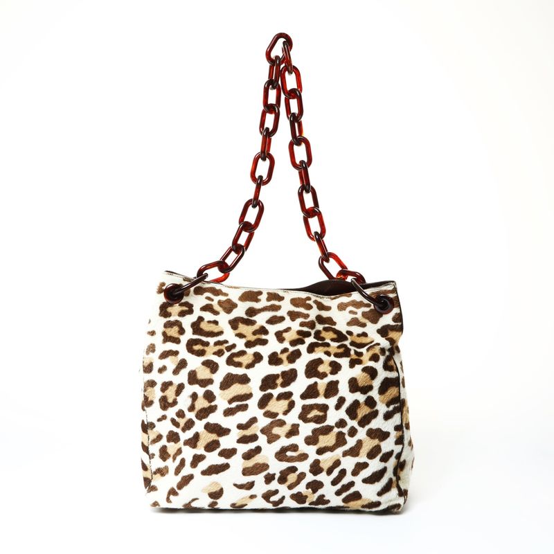 Prada Shoulder Bag Calf Hair Leopard Chain