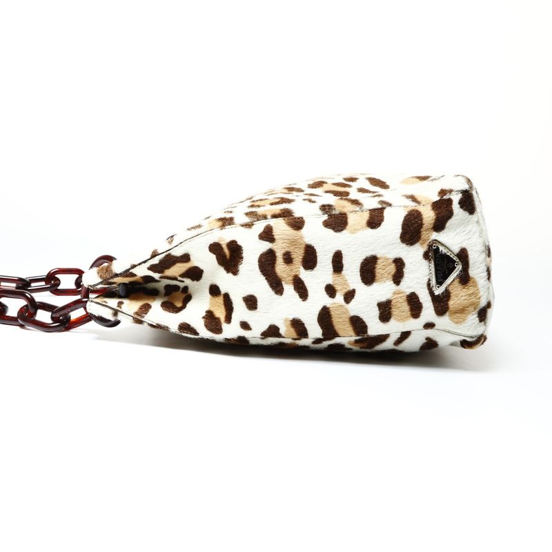 Prada Shoulder Bag Calf Hair Leopard Chain