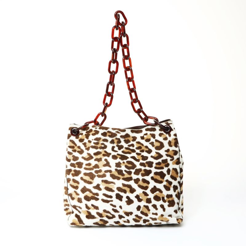 Prada Shoulder Bag Calf Hair Leopard Chain
