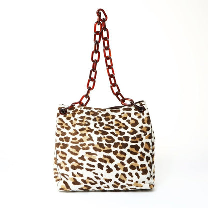 Prada Shoulder Bag Calf Hair Leopard Chain