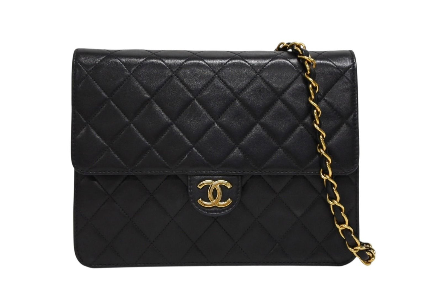Chanel S Flap S Chain Shoulder Bag CC Logo Lambskin Black Gold