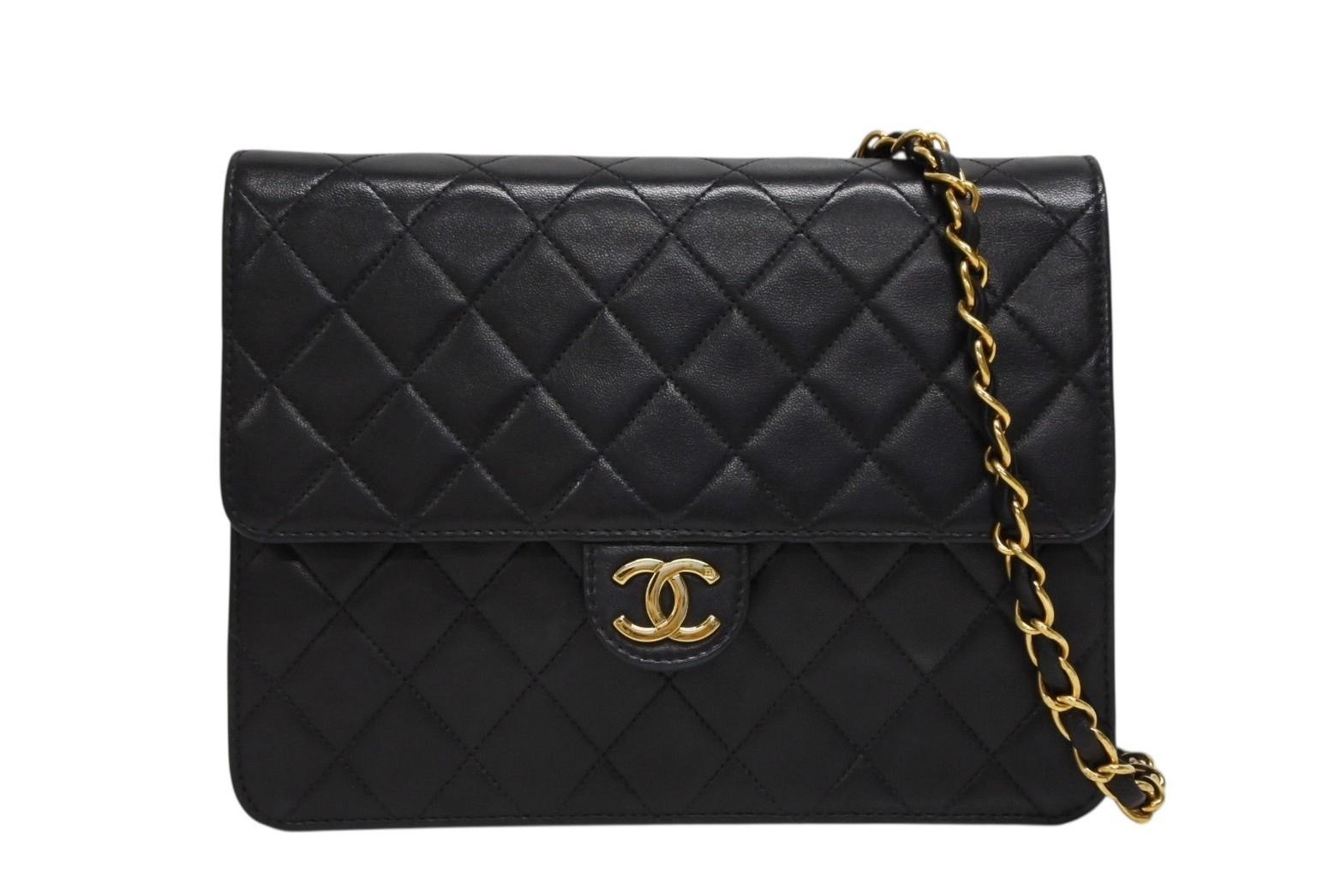 Chanel S Flap S Chain Shoulder Bag CC Logo Lambskin Black Gold
