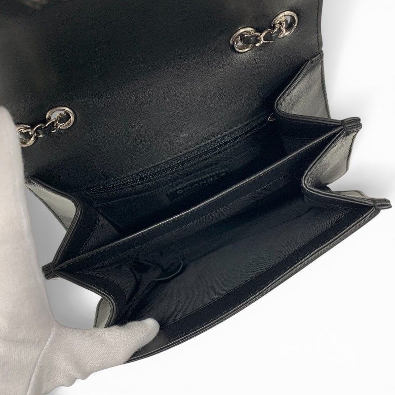 Chanel Bag Shoulder Leather Black Silver Turnlock Chain