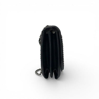 Chanel Bag Shoulder Leather Black Silver Turnlock Chain