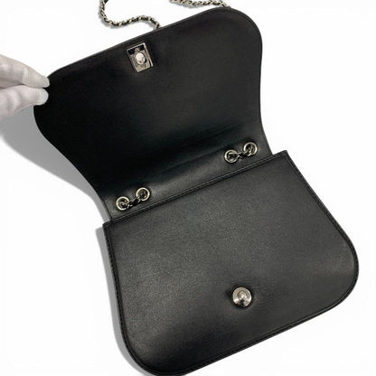 Chanel Bag Shoulder Leather Black Silver Turnlock Chain