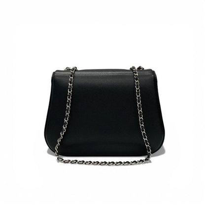 Chanel Bag Shoulder Leather Black Silver Turnlock Chain