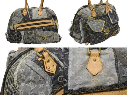 Louis Vuitton Bowley Handbag Monogram Denim Black Gray — view 3