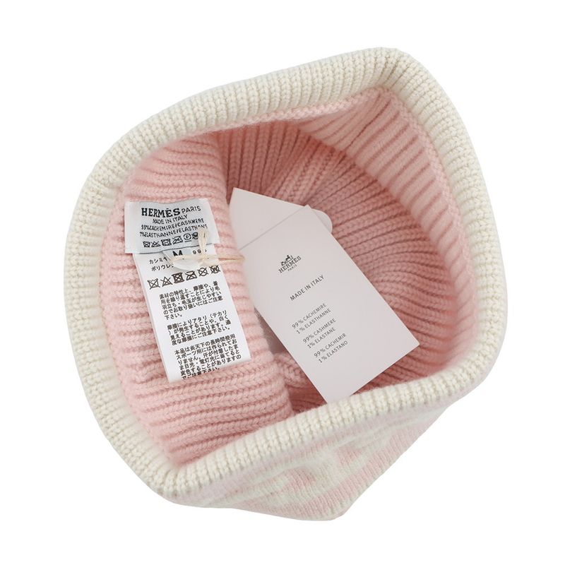 Hermes Knit Hat Heaven Cashmere M Hat Rose Poudre Ecru