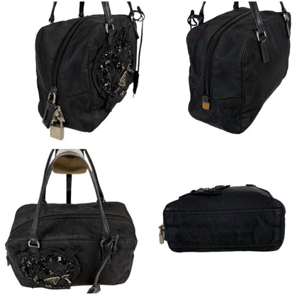 Prada Evening Heart Mini Handbag Black Nero Tessuto Nylon Beads