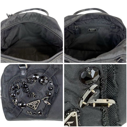 Prada Evening Heart Mini Handbag Black Nero Tessuto Nylon Beads