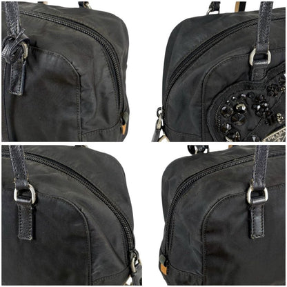 Prada Evening Heart Mini Handbag Black Nero Tessuto Nylon Beads