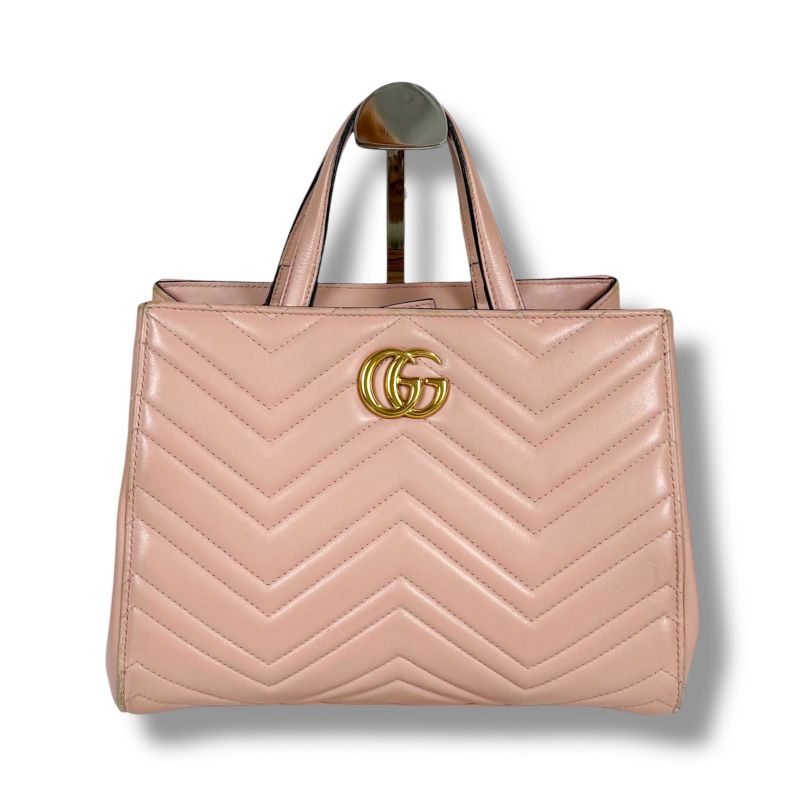 Gucci 2-Way Shoulder Bag Handbag Ggmarmont Pink Leather Quilting