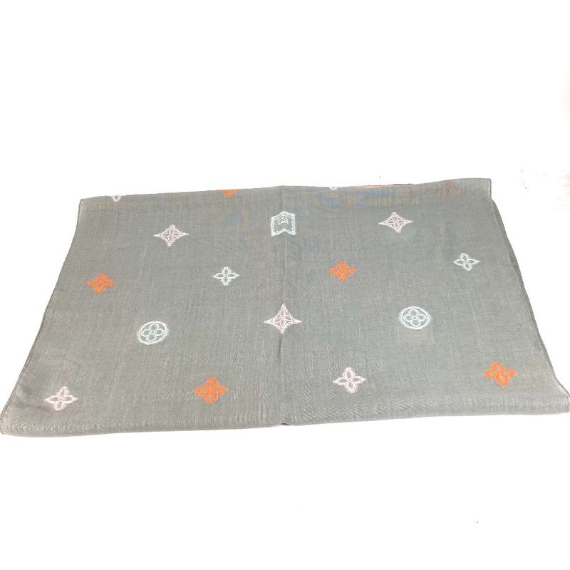 Louis Vuitton Shawl Monogram Logo Wool Gray