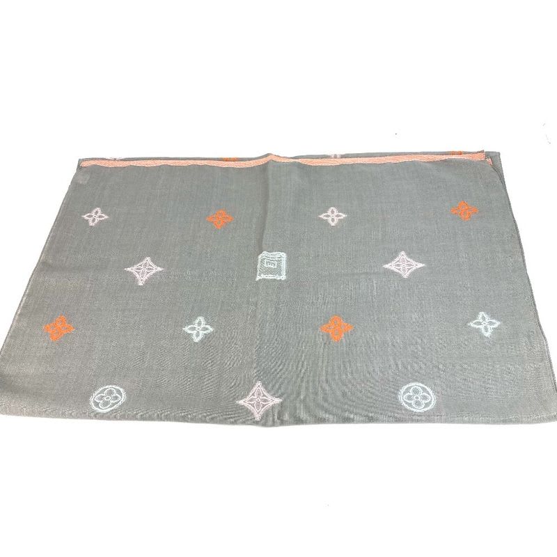 Louis Vuitton Shawl Monogram Logo Wool Gray