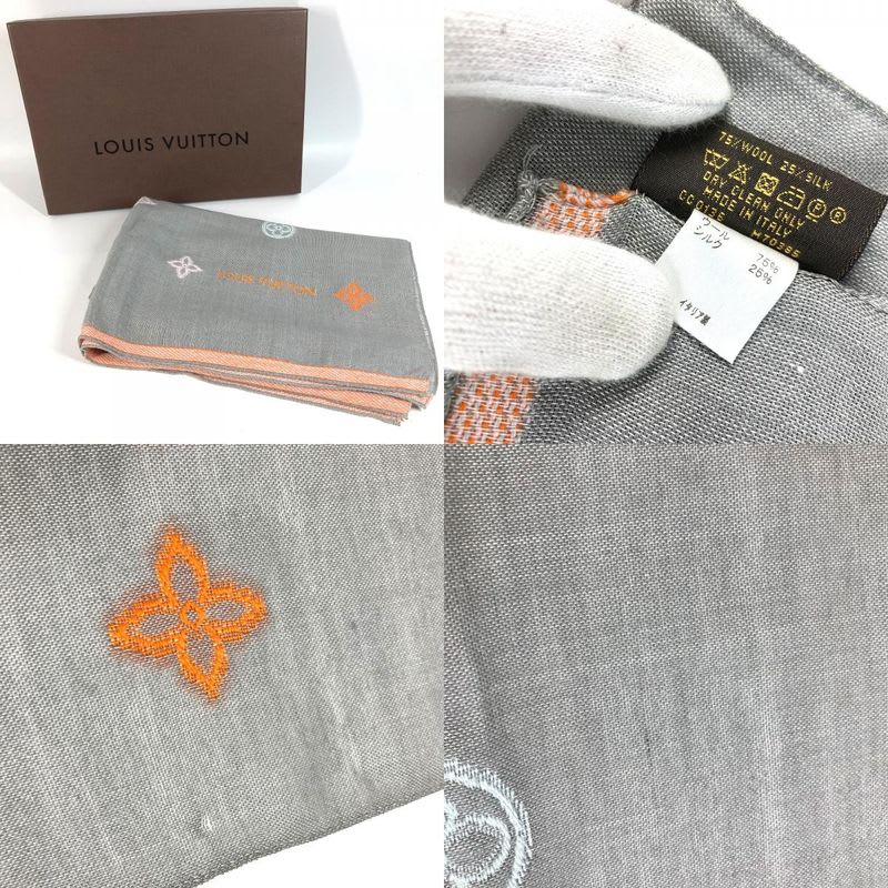 Louis Vuitton Shawl Monogram Logo Wool Gray