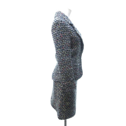 Chanel Mixed Tweed Setup Jacket Skirt Coco Mark Mouton Switching Multicolor 34