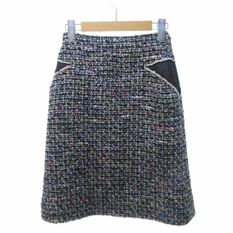 Chanel Mixed Tweed Setup Jacket Skirt Coco Mark Mouton Switching Multicolor 34