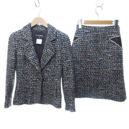 Chanel Mixed Tweed Setup Jacket Skirt Coco Mark Mouton Switching Multicolor 34