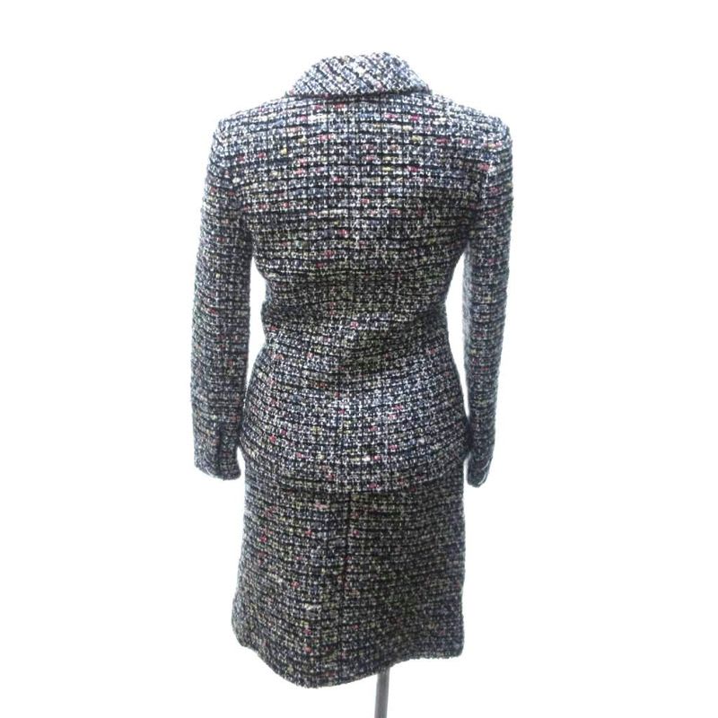 Chanel Mixed Tweed Setup Jacket Skirt Coco Mark Mouton Switching Multicolor 34