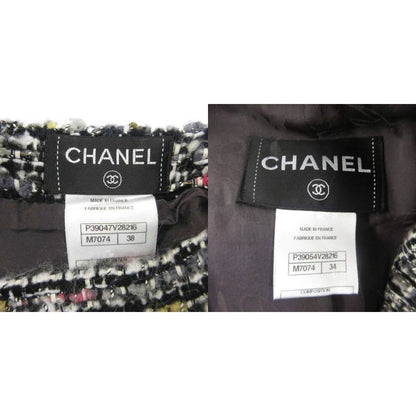 Chanel Mixed Tweed Setup Jacket Skirt Coco Mark Mouton Switching Multicolor 34