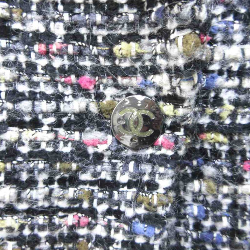 Chanel Mixed Tweed Setup Jacket Skirt Coco Mark Mouton Switching Multicolor 34