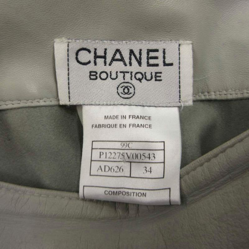 Chanel 99 C Lambskin Skirt Knee Length Leather Coco Mark Button Gray 34