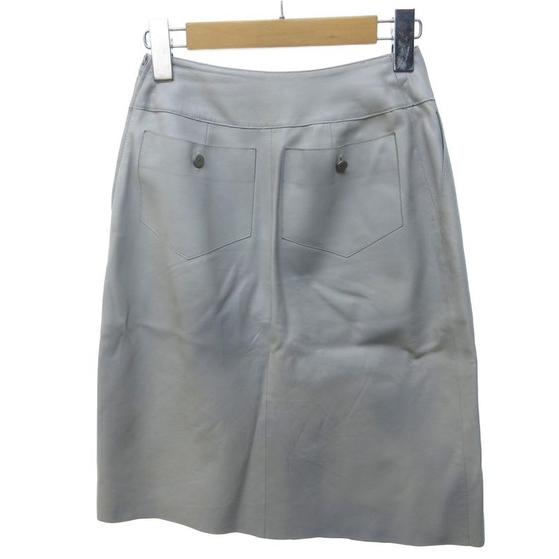 Chanel 99 C Lambskin Skirt Knee Length Leather Coco Mark Button Gray 34