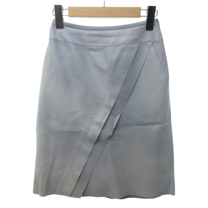 Chanel 99 C Lambskin Skirt Knee Length Leather Coco Mark Button Gray 34