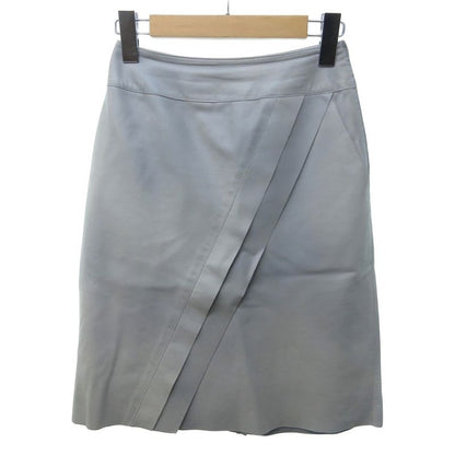 Chanel 99 C Lambskin Skirt Knee Length Leather Coco Mark Button Gray 34