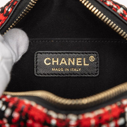 Chanel Chanel Chain Shoulder Bag Red Black Tweed Leather