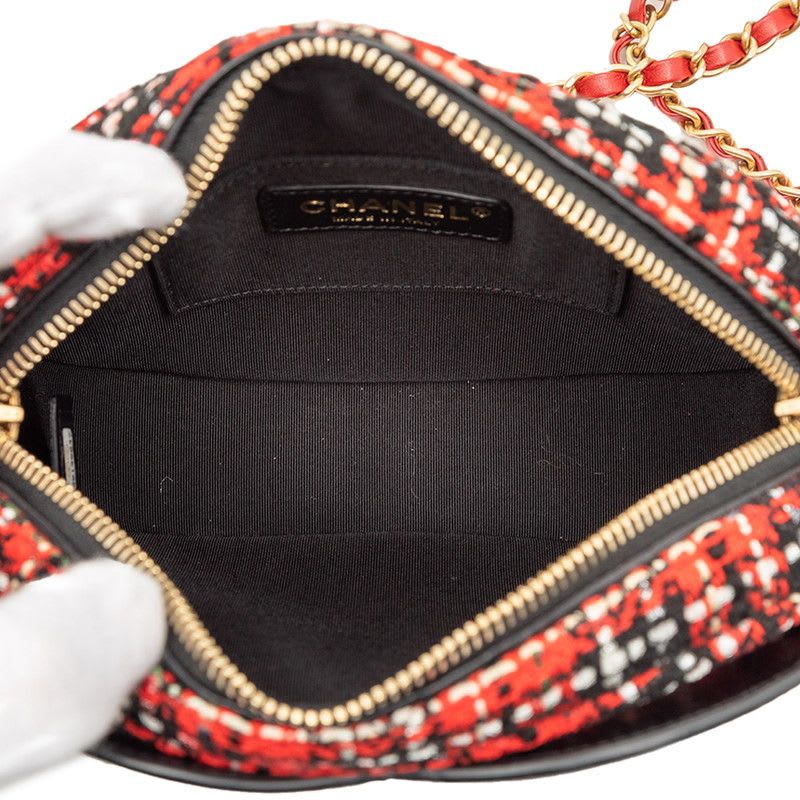 Chanel Chanel Chain Shoulder Bag Red Black Tweed Leather