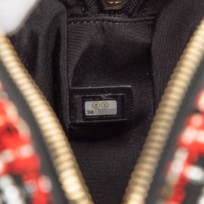 Chanel Chanel Chain Shoulder Bag Red Black Tweed Leather