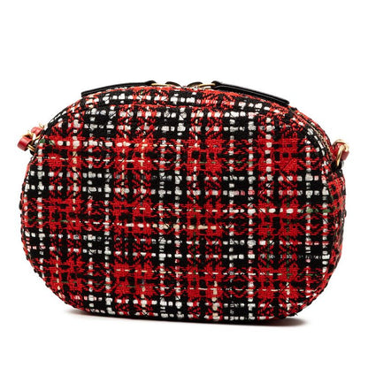 Chanel Chanel Chain Shoulder Bag Red Black Tweed Leather