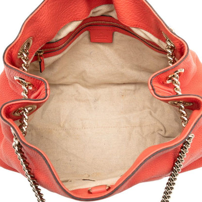 Gucci Soho Chain Shoulder Bag Handbag Orange Red Leather Ladies