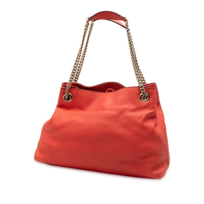 Gucci Soho Chain Shoulder Bag Handbag Orange Red Leather Ladies