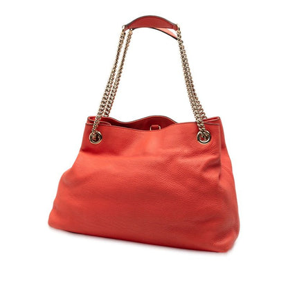 Gucci Soho Chain Shoulder Bag Handbag Orange Red Leather Ladies