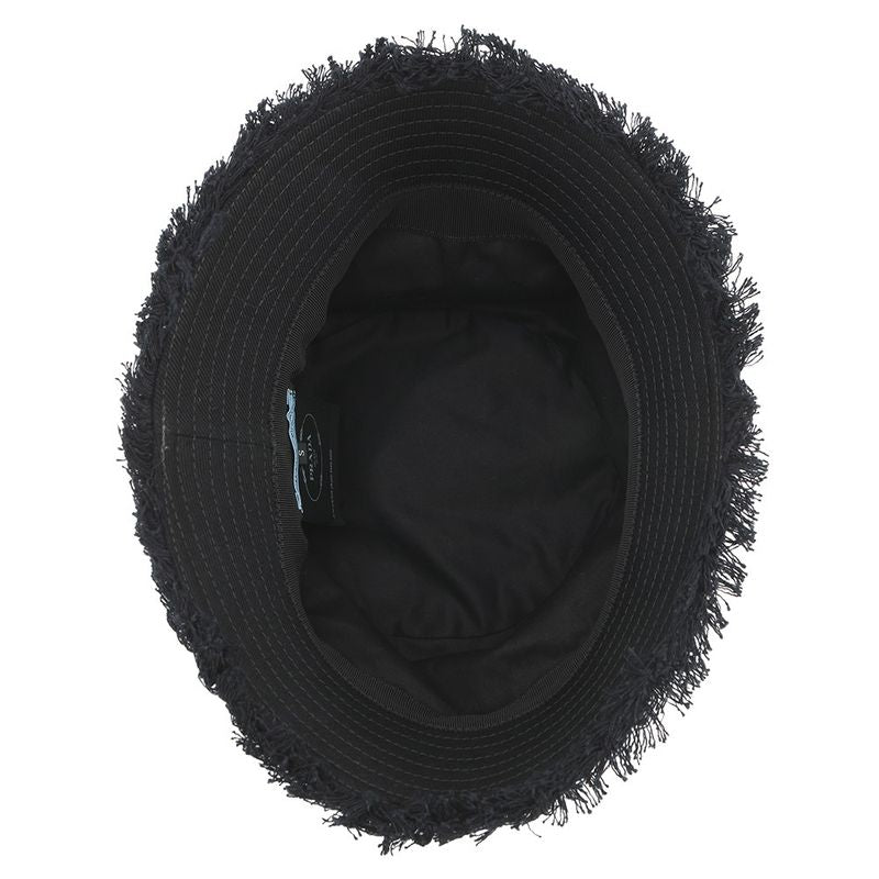 Prada Hat Drill Logo Fringe Cotton S Hat Bucket Hat Black