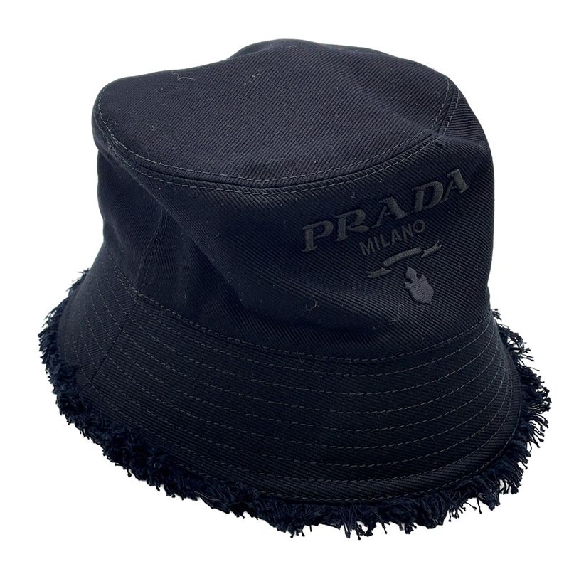 Prada Hat Drill Logo Fringe Cotton S Hat Bucket Hat Black