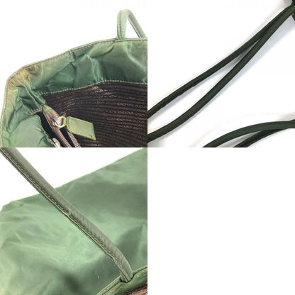 Prada Shoulder Bag Triangle Logo Plate Nylon Khaki