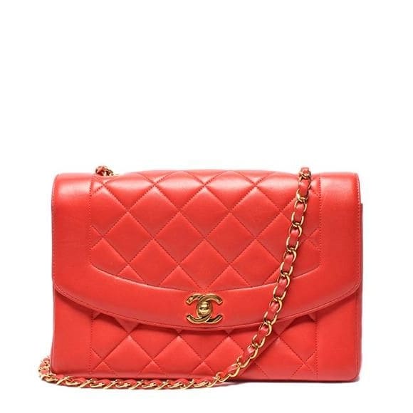 Chanel Chain Shoulder Bag Crossbody Gold Hardware Lambskin Diana 25 Women's