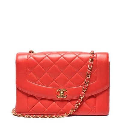 Chanel Chain Shoulder Bag Crossbody Gold Hardware Lambskin Diana 25 Women's