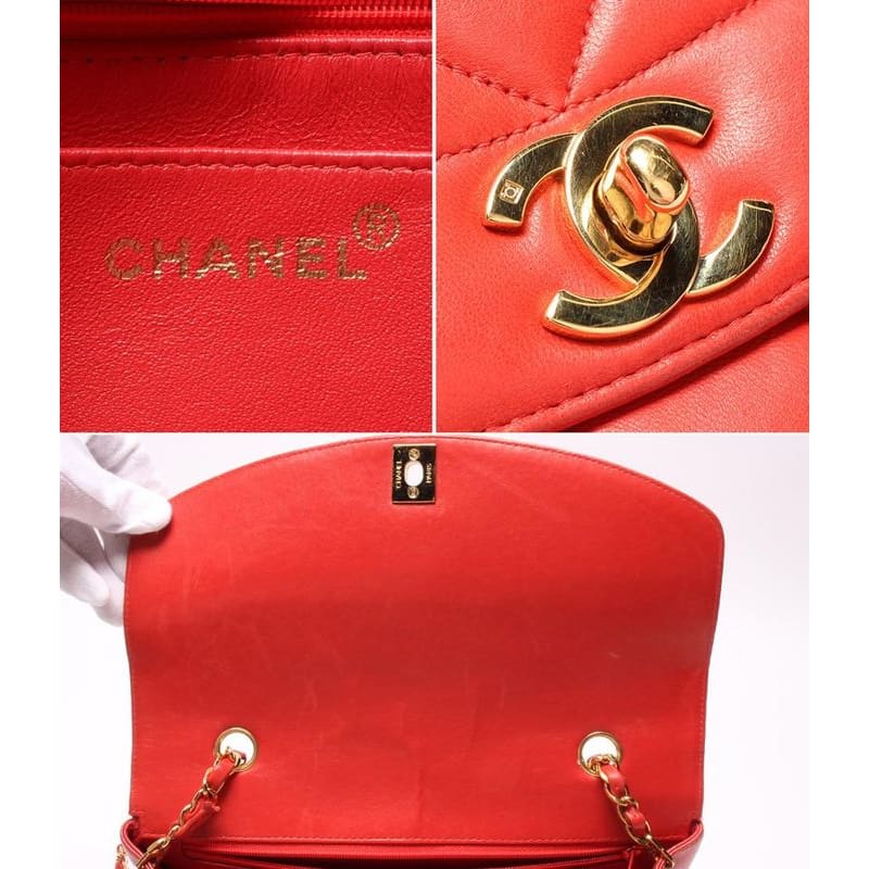 Chanel Chain Shoulder Bag Crossbody Gold Hardware Lambskin Diana 25 Women's